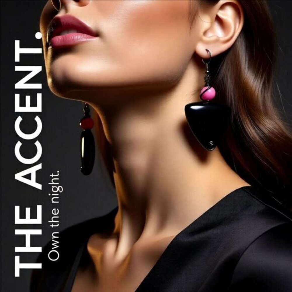 "Little Black Dress" Statement Earrings: Black Jasper & Pink Agate - Picture 10 of 10
